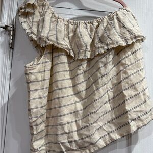 Versona Cream and Black Striped Ruffle Off-Shoulder Camisole